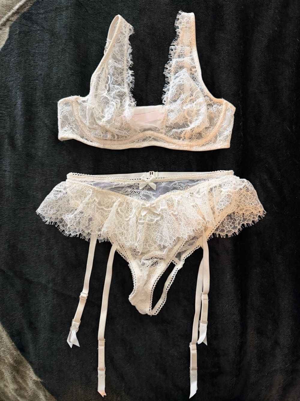 Victoria’s Secret Sheer Lace Bralette & Garter Panty Set in Ivory